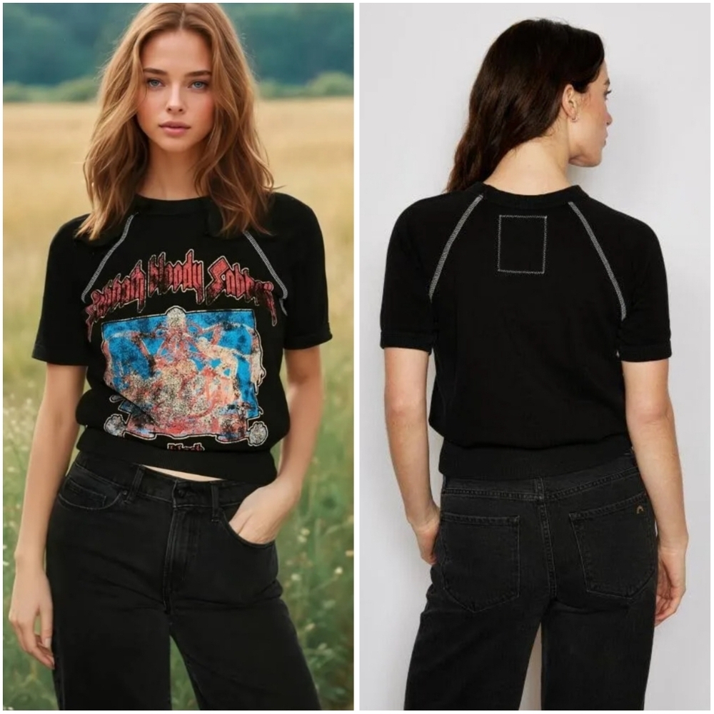 People Of Leisure + Black Sabboth Bloody Sabboth Raglan Black Cotton Tee XS New